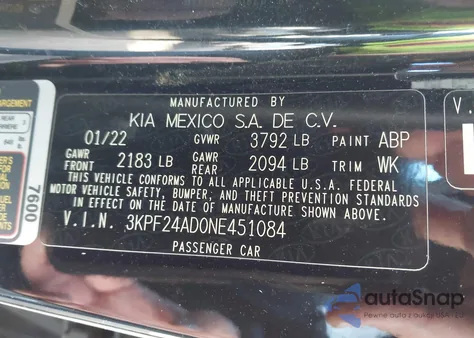 2022 Kia Forte Fe from USA, damaged, VIN 3KPF24AD0NE451084